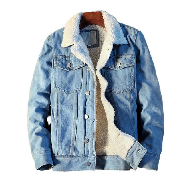 Männer Winter Jacke Denim Innere Fleece Verdicken Winter Jeans Jacke Mantel männer Drehen-unten Samt Jacke Herren pelz Parkas