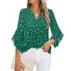 Top cu mâneci trei sferturi tip frunză de lotus, culoare uni, la modă, casual, larg, cu decolteu în V, cămăși de afaceri din șifon, bluze și cămăși de damă