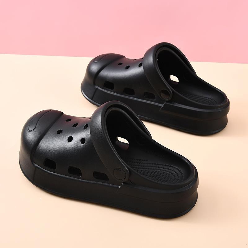 

Hole shoes women s summer new outer wear hollow breathable bag head drag thick sole deodorant non-slip cool slippers men 36-37 чорний