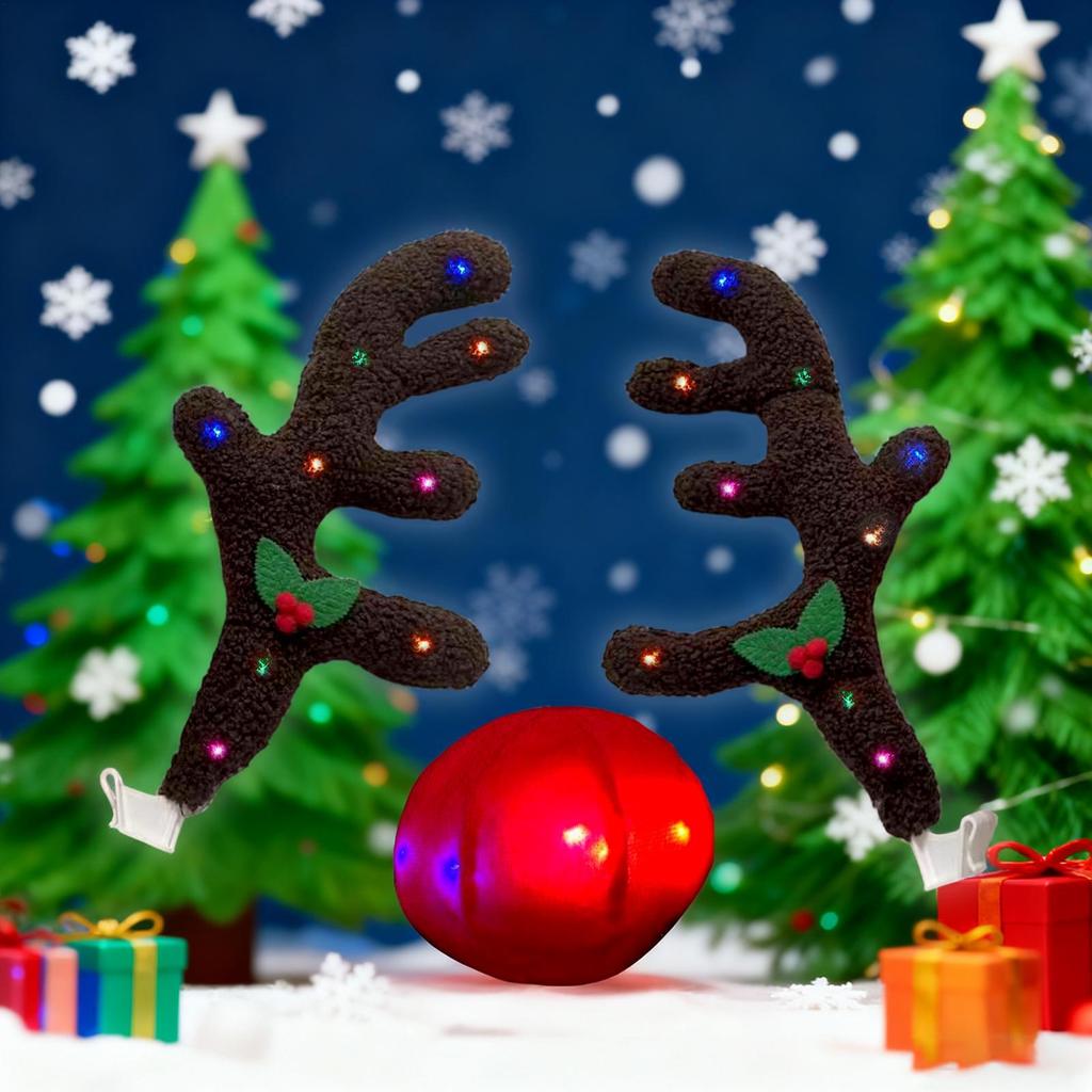 Reindeer Antlers For Cars Holiday Auto Exterior Accessories Christmas Reindeer For Car Ornaments For Suv Van Truck Vehicle