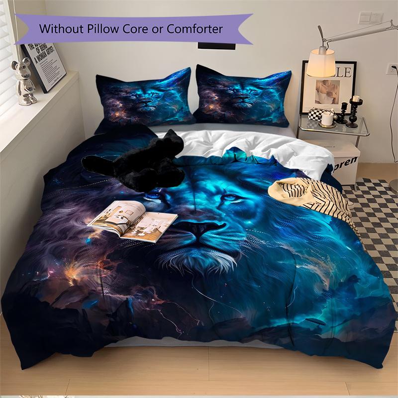 3pcs Galactic Lion Quilt Cover Set (1 Quilt Cover + 2 Pillowcases