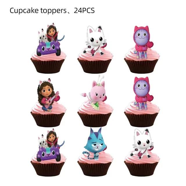 

Gabby Dollhouse Cats Balloon Birthday Party Decorations green pink Cat Tableware Tablecloth Napkin Plate Cups Sticker Party Supp as show