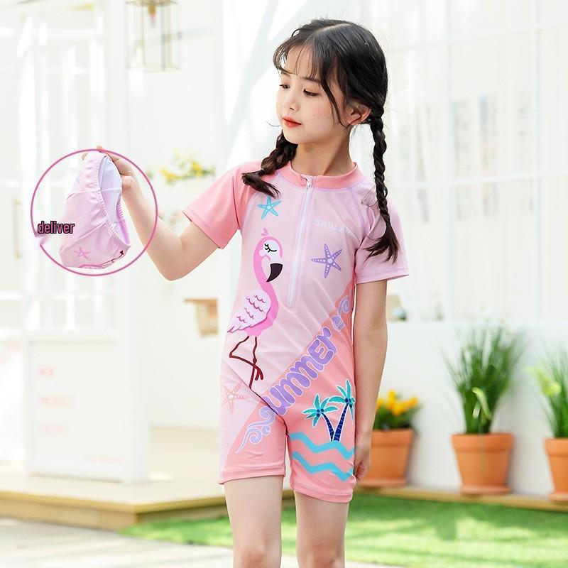 Trendy Kids' Swimsuit Set with Hat for Girls, Ages 2-13 - One-Piece for Toddlers, Medium, and Large Children