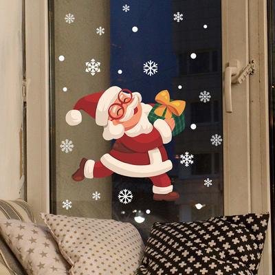 Fun-f273 Père Noël Dansant Boîte Cadeau Flocon de Neige Décoration de Maison Autocollants en Verre pour Fenêtres et Portes