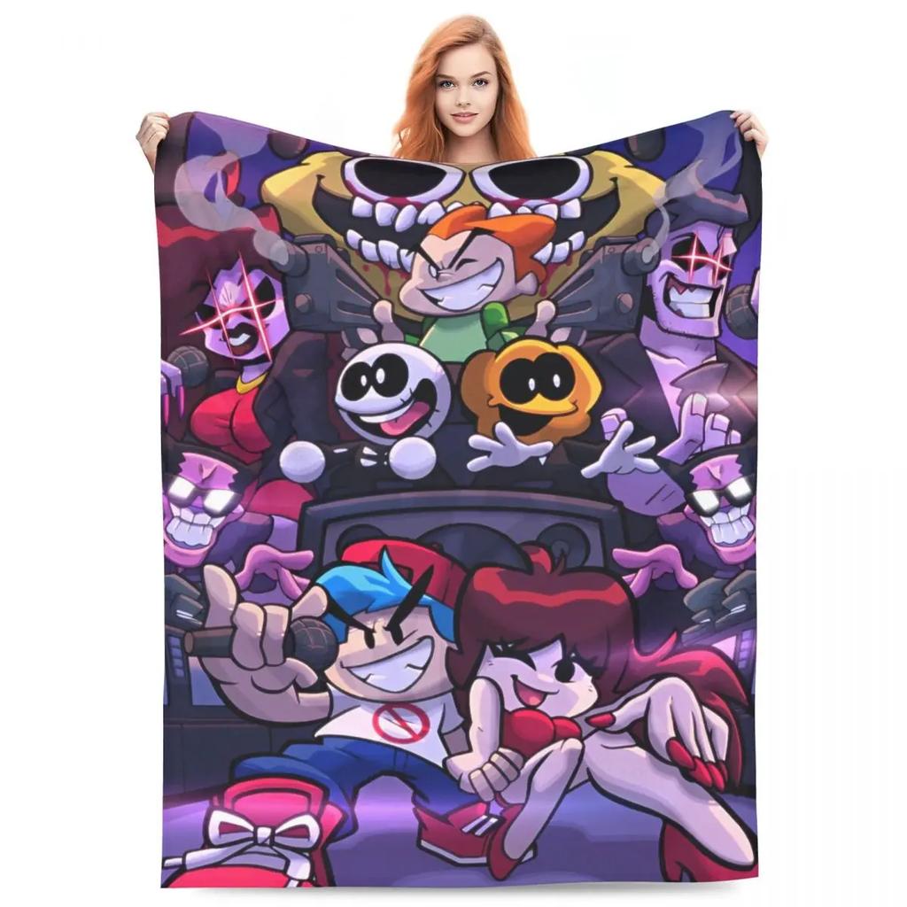 FNF Bad Time Trio Friday Night Funkin Fleece Throw Blanket Blankets for Home Couch Soft Bedroom Quilt