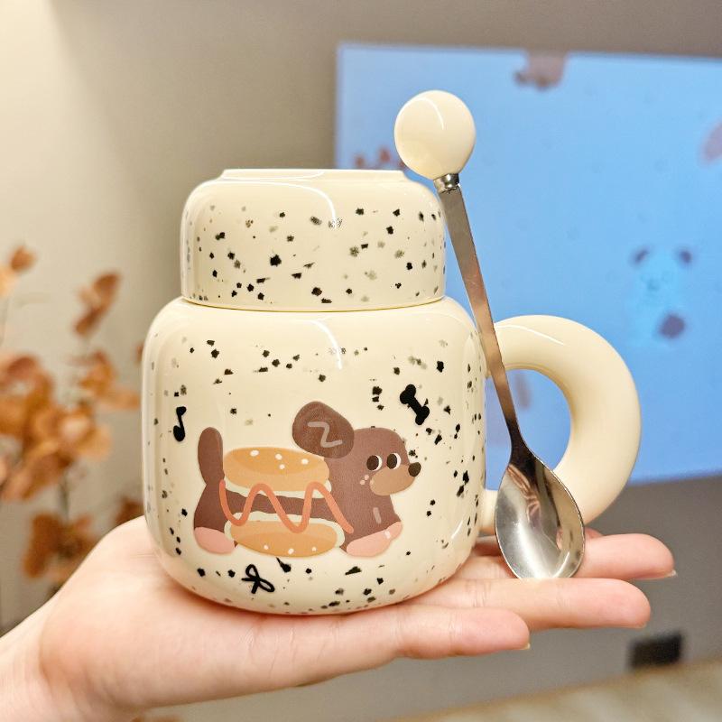 Souvenir Mädchen Niedlicher Keramikbecher mit Deckel Narzisse Welpe Wasserbecher Praktischer Becher Herren Kaffeetasse Geschenk