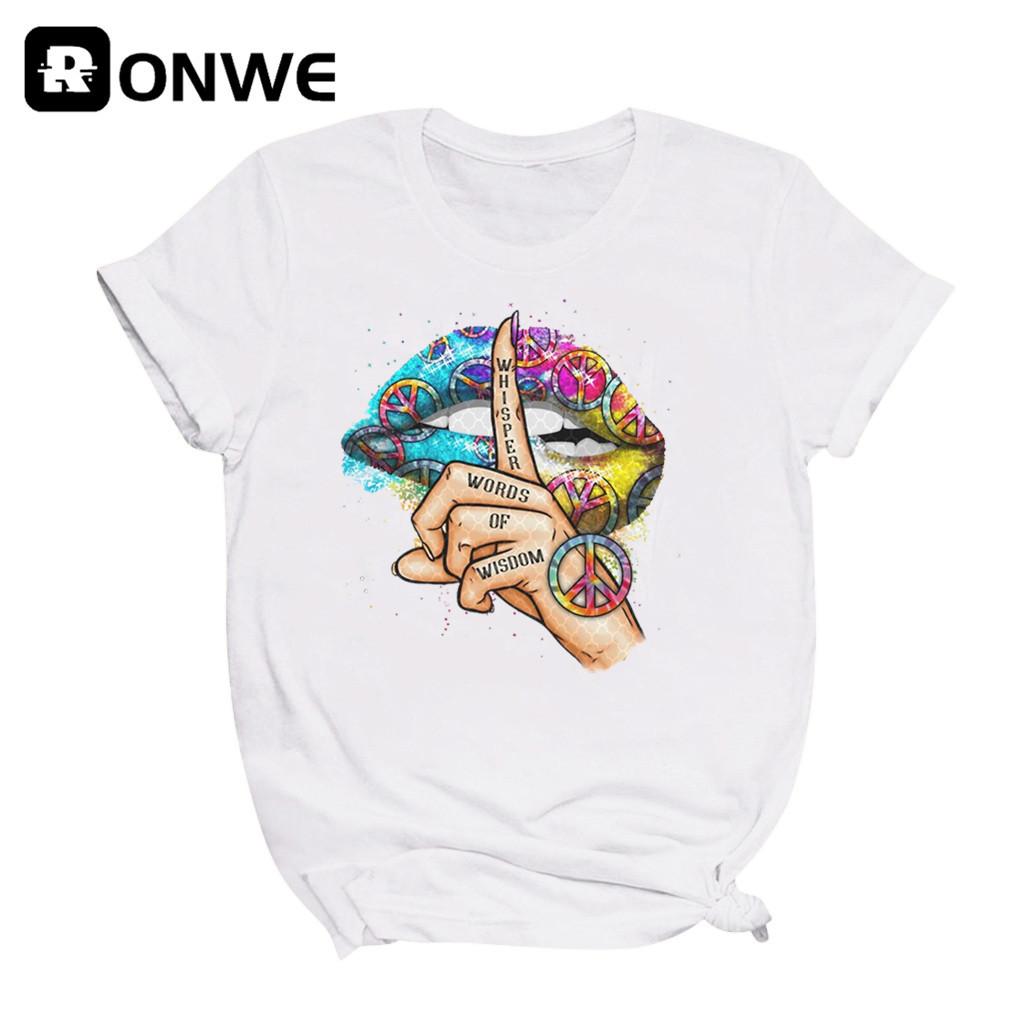 Women Lips Watercolor Graphic T Shirt Girl Base O Neck Sexy Black Tees Kiss Lip Funny L