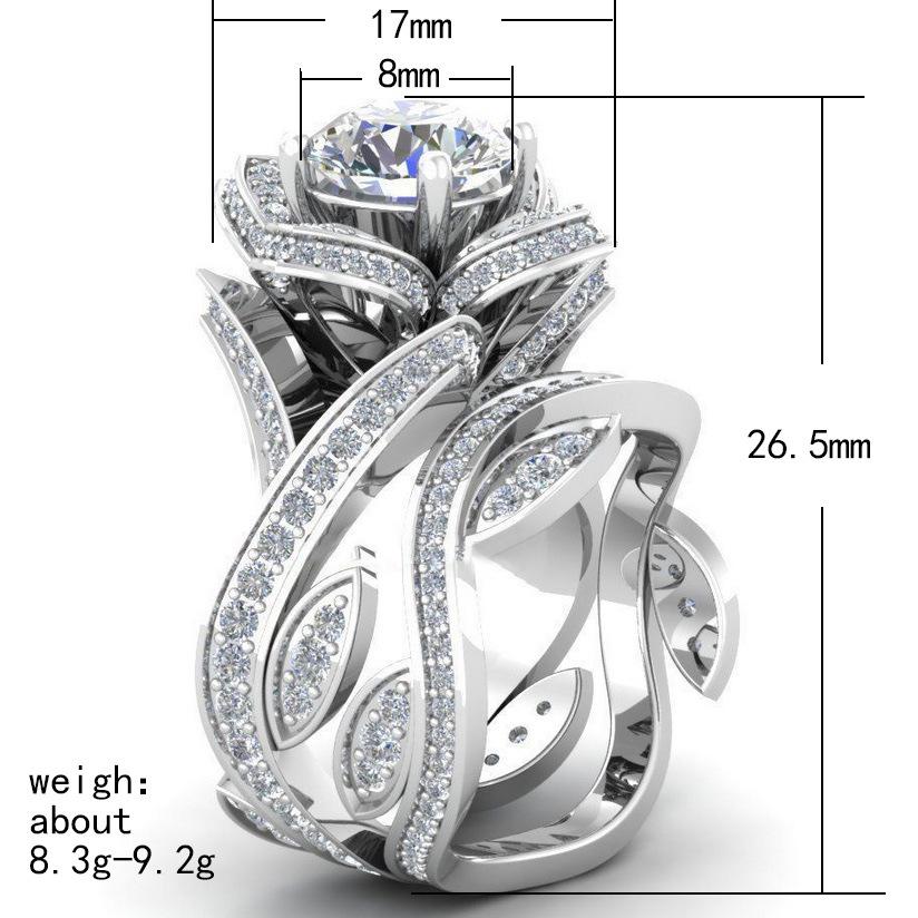 High Quality Women'S Rose Zircon Ring Copper Silver Plated Creative Flower Ring