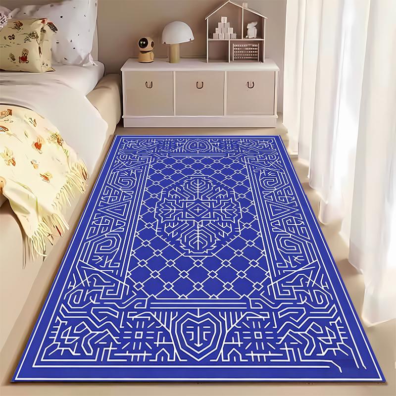 Geometric Pattern Area Rug, Blue and White Modern Carpet Design Suitable for use as an anti-slip for living room bedroom sofas