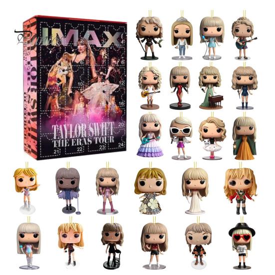 Vánoční adventní kalendář 2024 24 dní Kreslené akrylové figurky Ozdobná sada Vánoční odpočítávací kalendář pro milovníky hudby