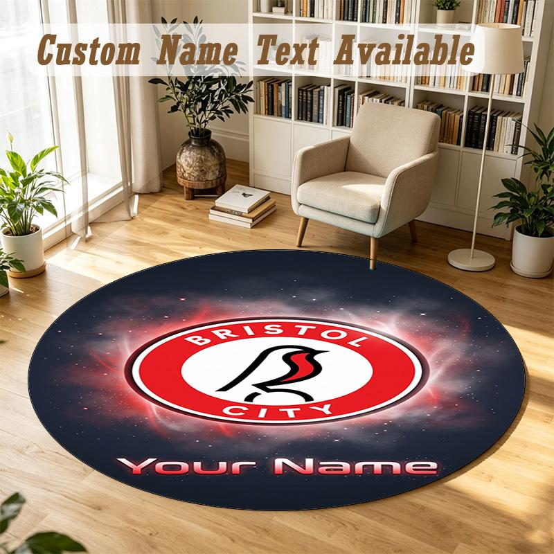 Round Rug Custom NameBristol City Pattern Non Slip Carpet Home Floor Decor