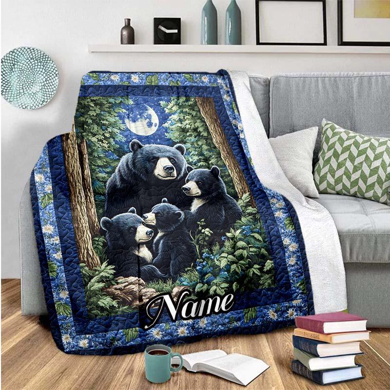 Black Bear In The Moonlight Customize Your Name Outdoor Blanket Used For Chair Office Sofa Bed Camping Soft And Warm Giving Friends And Relatives
