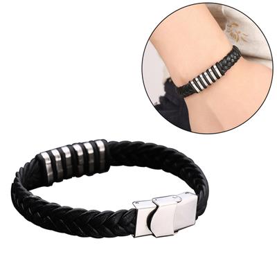 Pletený náramek z umělé kůže Pánský náramek z titanové oceli Šperky Punk Bangle