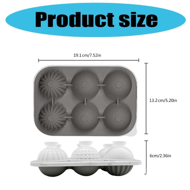 Efficient Safe Silicone Ice Cubes Tray 6 Large Round Cavities Leak proof Lid Funnel For Cocktails Whiskeys Juice