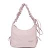 Niche design drawstring pleated bag solid color light and cute versatile shoulder bag