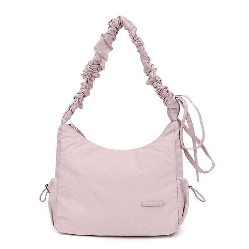 Niche design drawstring pleated bag solid color light and cute versatile shoulder bag