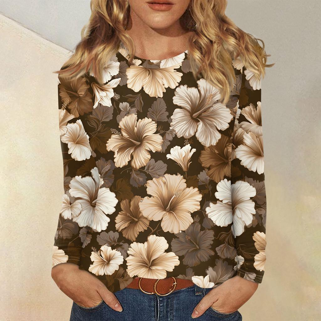 Mote for kvinner Blomstermønstret Hals Langermet Pullovertopp