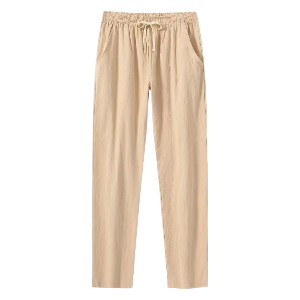 New European and American home leisure sports trousers men's cotton breathable solid color loose trend cotton and linen pants