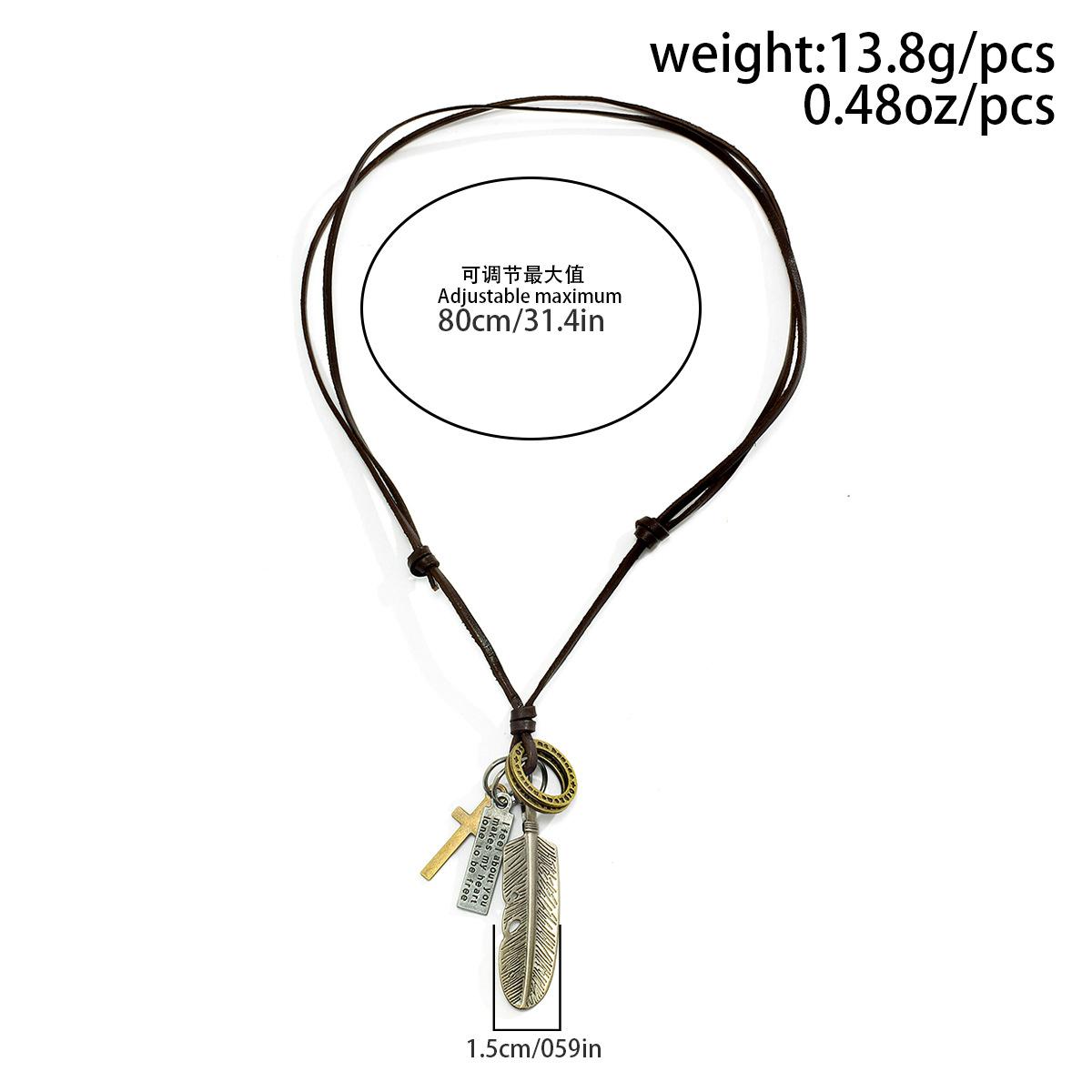 

Feather Angel Wings Necklace & Pendants Vintage Y2K Brown Leather Neckless for Wome Men Zircon Boys Necklace Statement Necklace