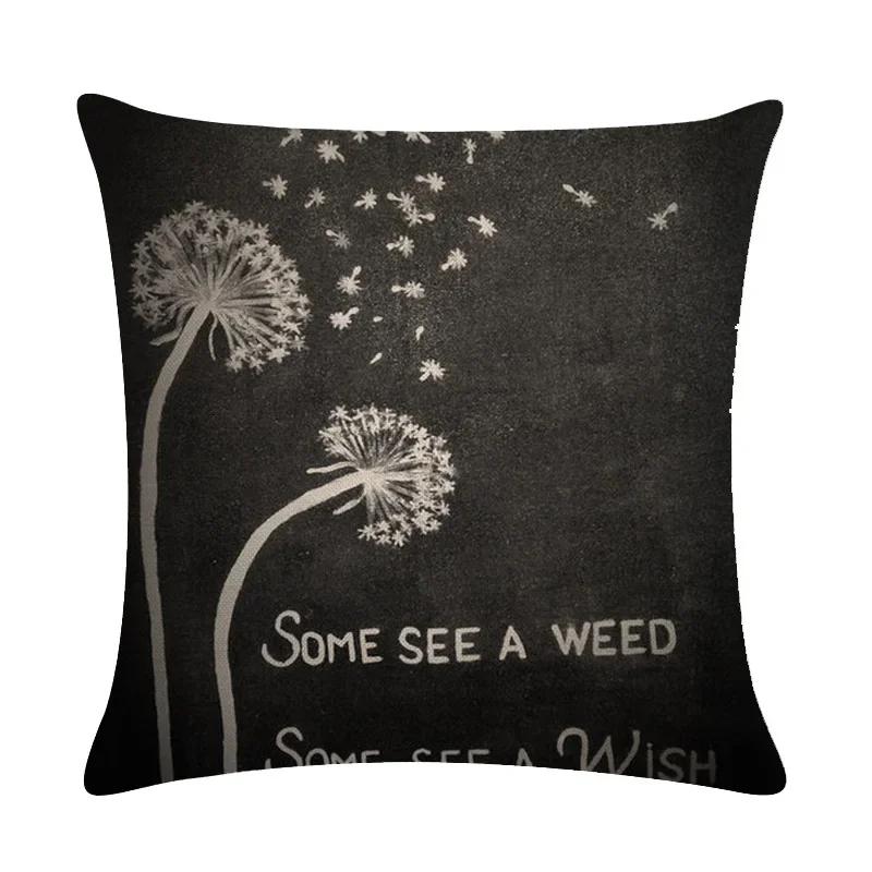 Dandelion Linen Pillowcase Sofa Car Waist Cushion Cover Home Soft Room Gift Printed On One Side 45*45Cm