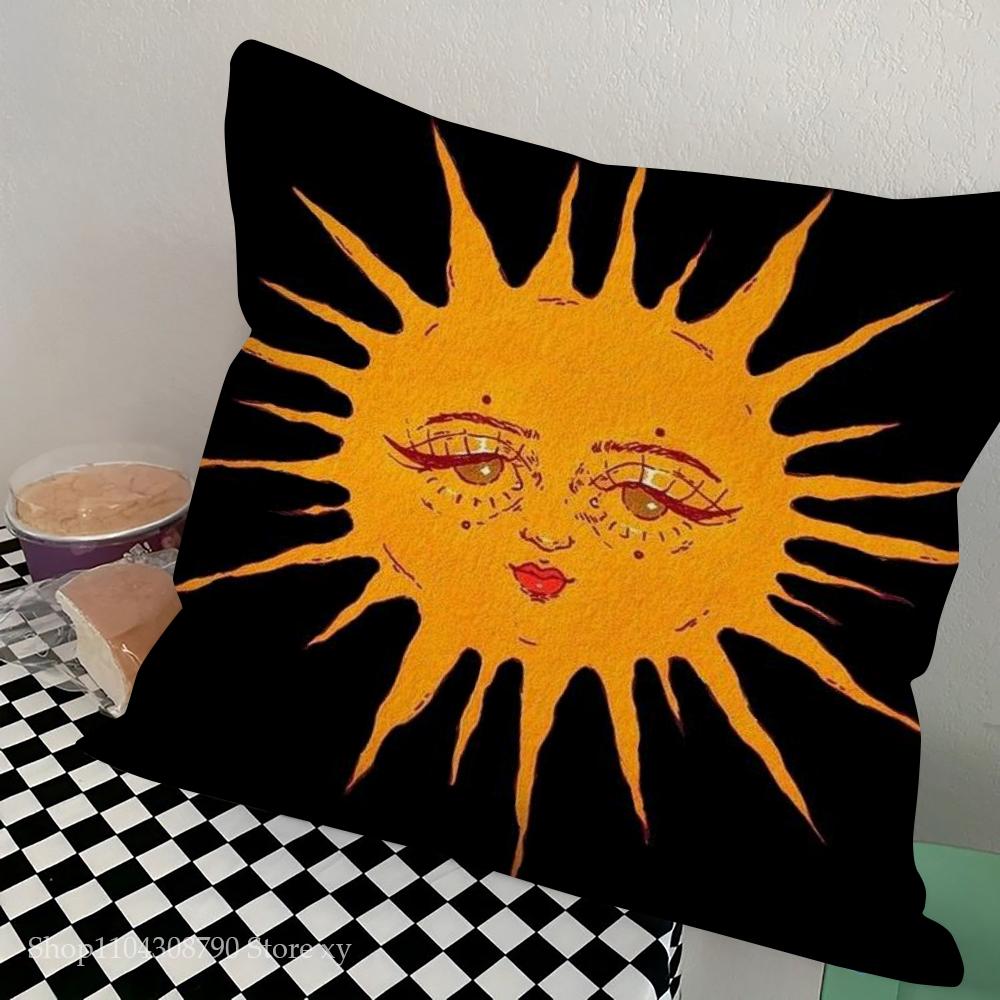 1pc Tarot Cute Sun Moon Art Pillow Case Square Bedroom Sofa Leisure Comfort Cushion Car Living Room Home Decoration