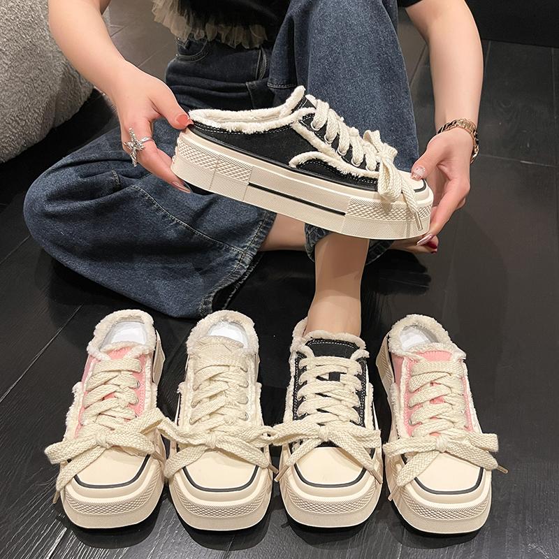 Women Canvas Slippers Spring Autumn New Heelless Casual Women Vulcanized Thick Sole Half Slippers