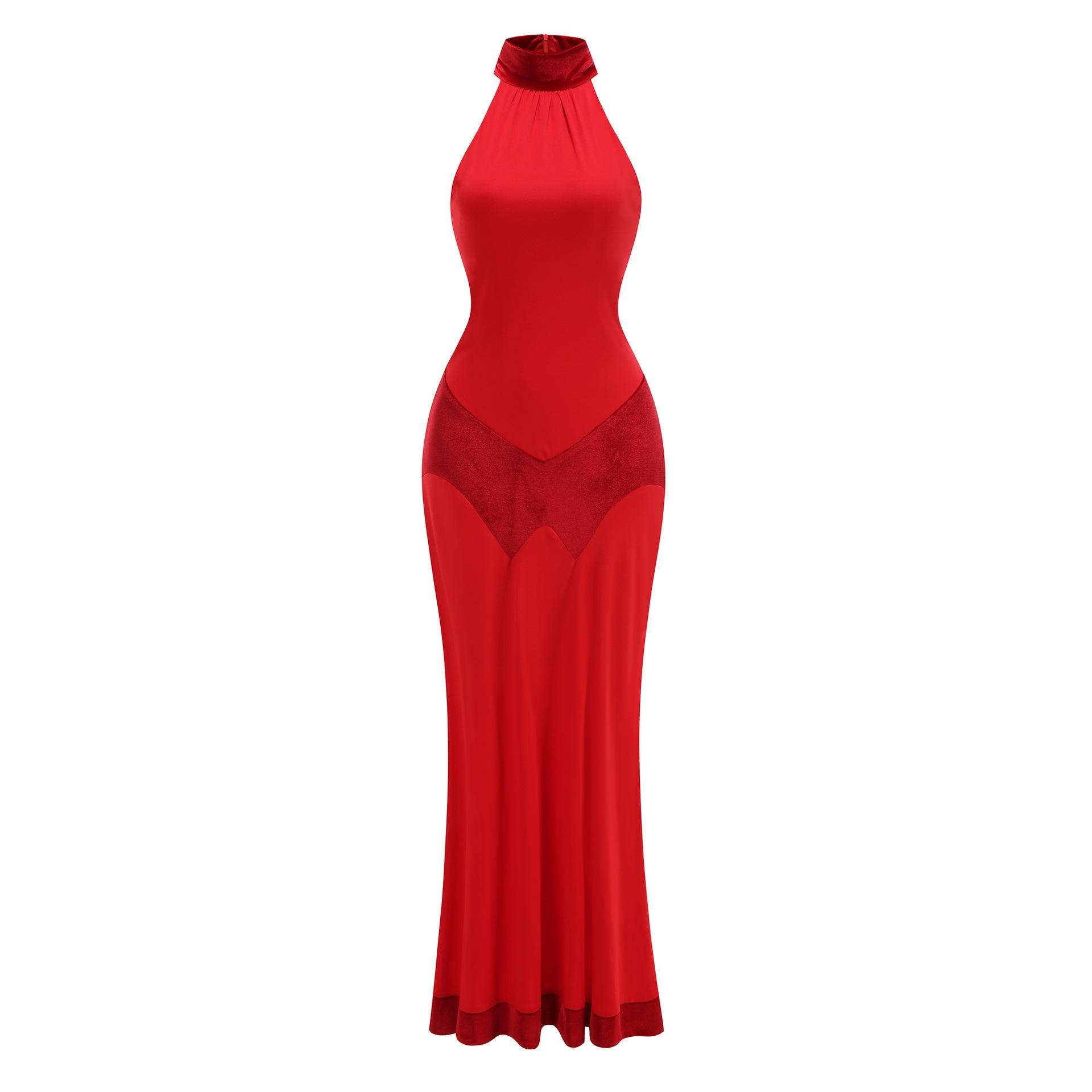 

Elegant Halter Backless Slim Fit Evening Gown Large красный