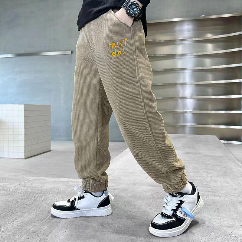 

Boys Corduroy Fleece-Lined Trousers: 2024 Trendy Thickened Casual Autumn/Winter Sweatpants 140 cm хаки