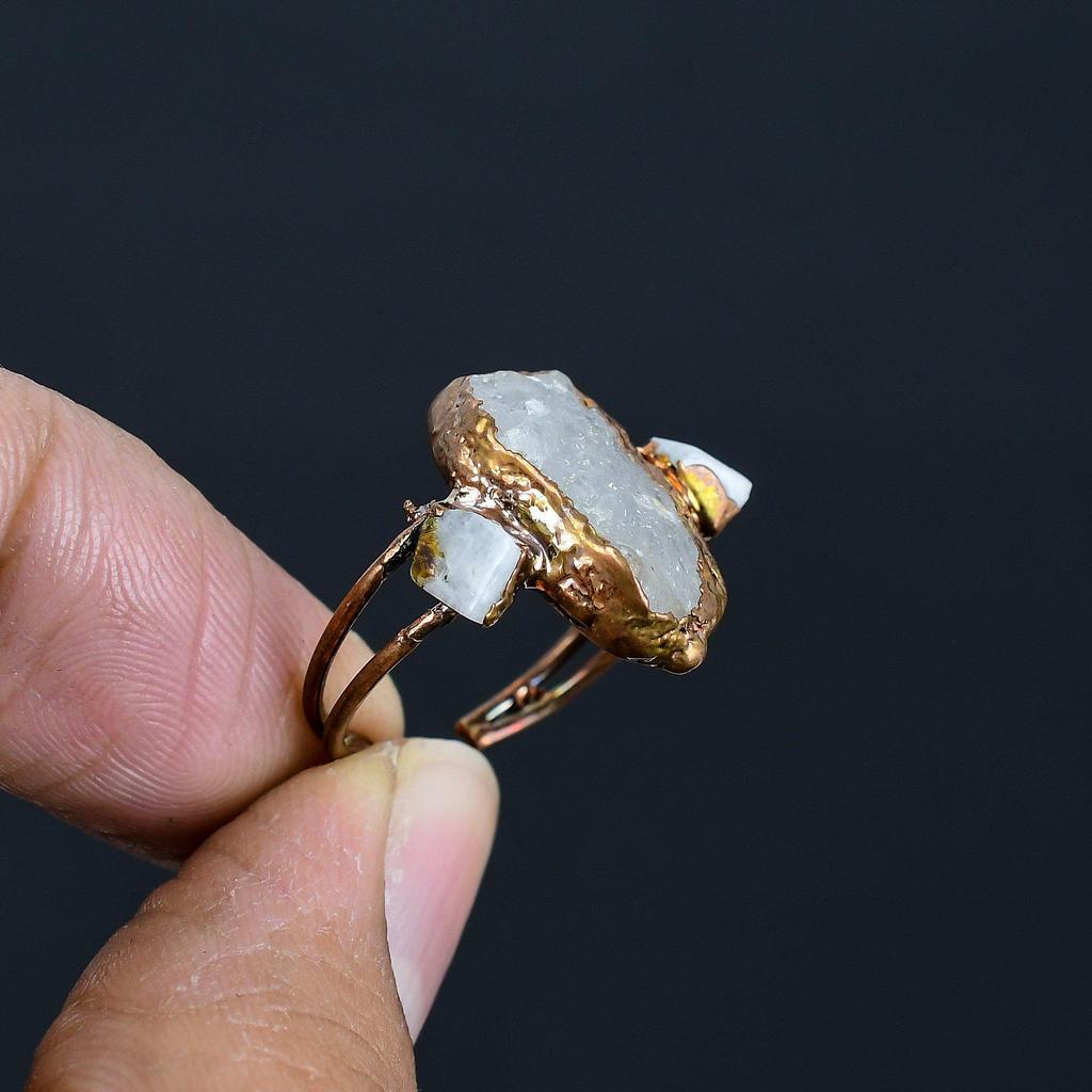 Clear Quartz Handmade Gemstone Ring, Copper Electroformed Ring Antique Jewelry, Adjustable Ring Engagement Gift