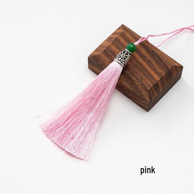 

Кулон-кисточка из бусин зеленого нефрита с прочным металлическим колпачком розовый