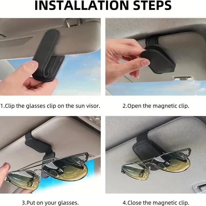 Car Sun Visor Clip Glasses Bracket Holder Pu Leather Glasses Cards Case Auto Sunglasses Visor Glasses Holder Sunglasses Support