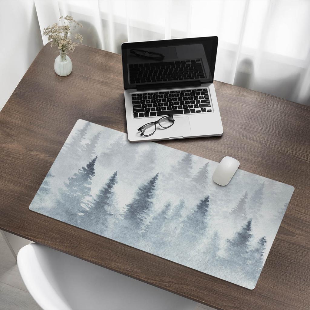 Elegant Decorative Desk Mat Watercolor Fog Forest 90x45 cm