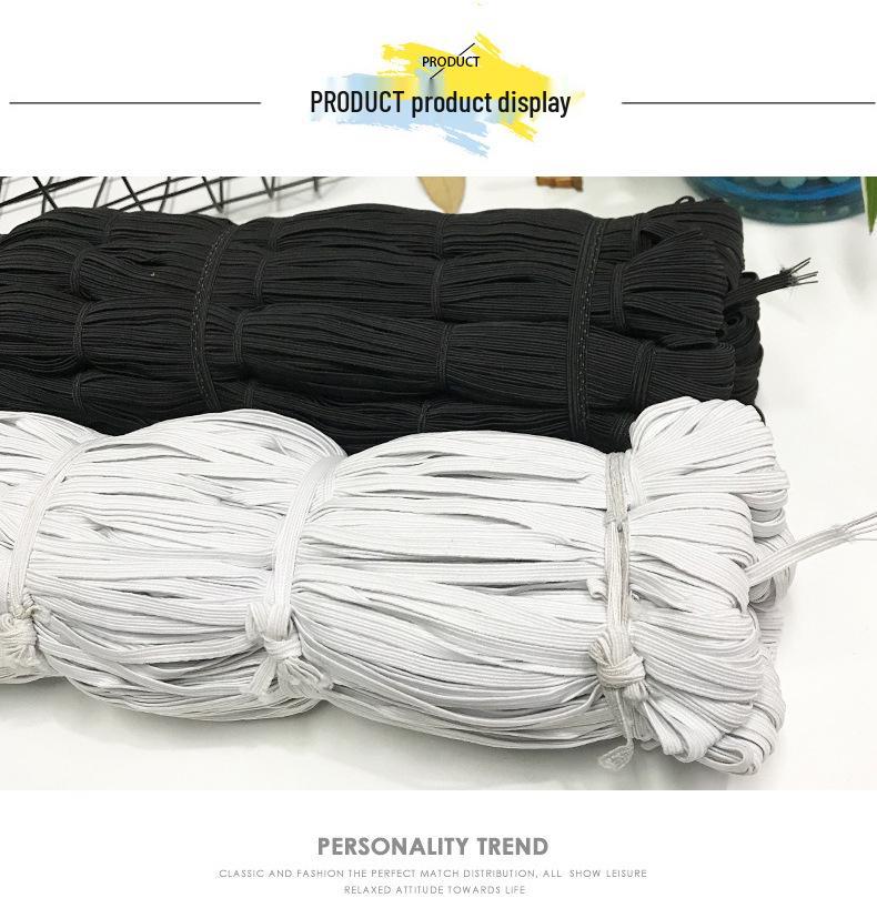 Black and White Flat Latex Elastic Band - Low Elasticity for Clothing