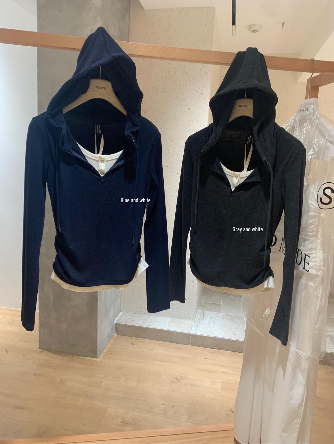 Autumn 2025 Women s Hooded Two-Piece Long Sleeve Cinched T-Shirt Medium