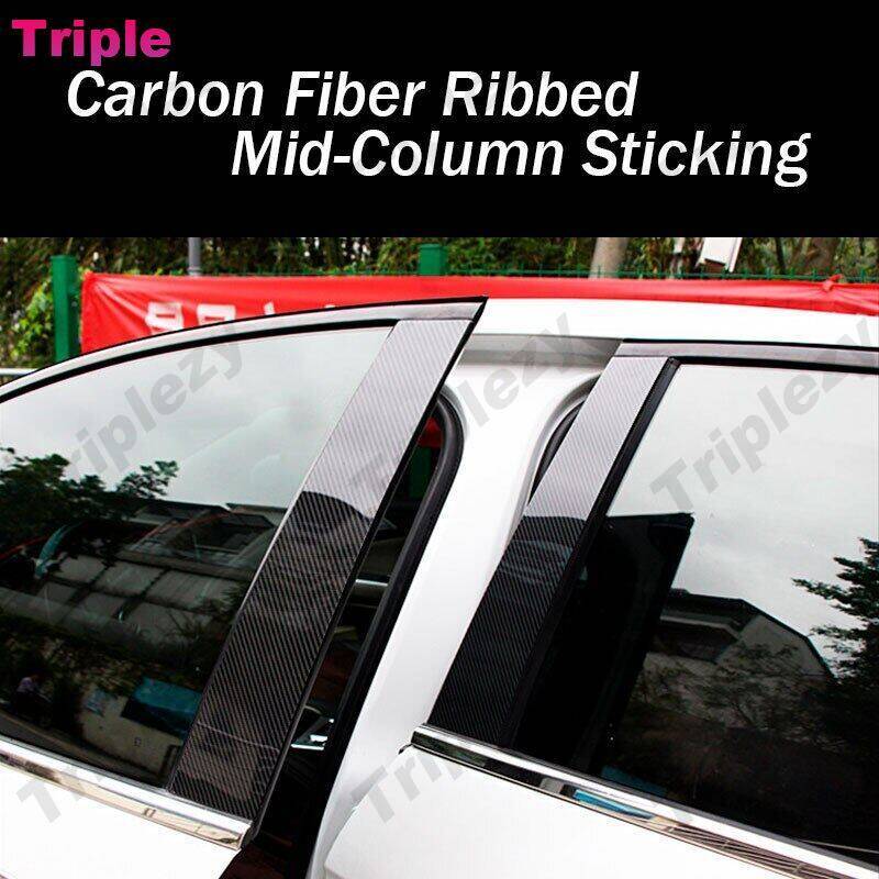 8Pcs Glossy Black/Carbon Fiber Car Window Door Center B C Pillar Post Cover Trim Sticker For Ford Everest Wildtrak 2015-