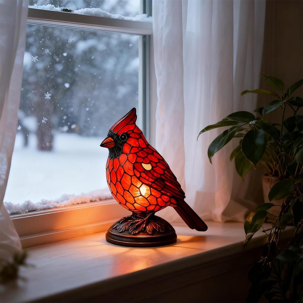 1/2Pcs Cardinal Table Lamp Christmas Resin Light Creative Red Bird Night Light Desktop Ornament for Living Room Christmas Decor