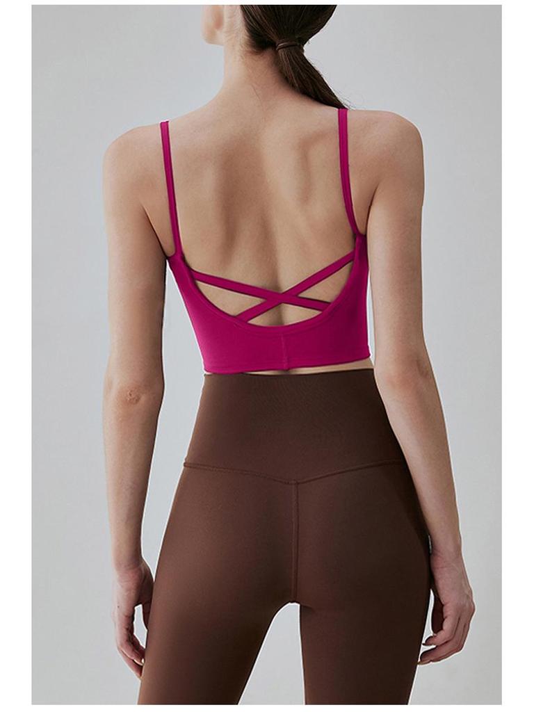 Criss-Cross Back Women's Sports Bra with Chest Pads - Yoga Vest & Fitness Camisole