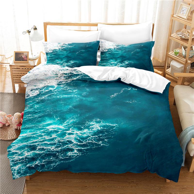 Meereswellen-Bettbezug, Kingsize/Queensize, 3D-Bettwäscheset mit blauen Gischtwellen für Kinder und Teenager, azurblauer Meerwasser-Bettbezug, weicher Bettbezug