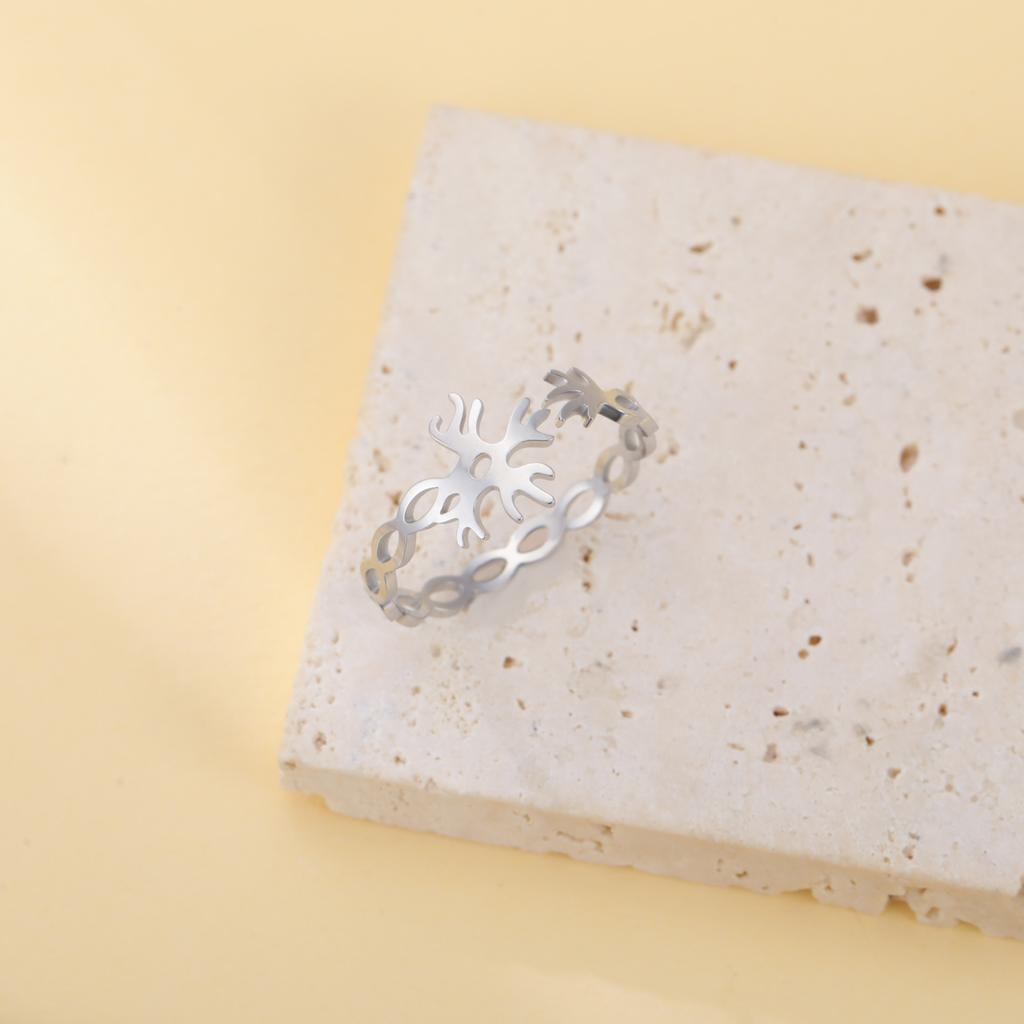 Handsome Neuron Symbol Ring Stainless Steel Adjustable Ring Minimalist Neurochemical Open Ring Gift