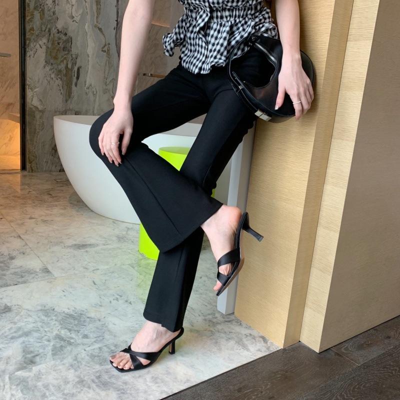 7 Cm French Niche Thin Heel Sandals Women's Versatile Temperament Square Head No Toes High Heel Cool Slippers Women's Summer Wear