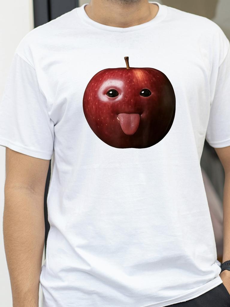 Funny Silly AI Apple Gen Z Meme BrainRot Humor Tongue Out Tshirt for Women T Shirts Crewneck Short Sleeve Tops Unisex Clothing