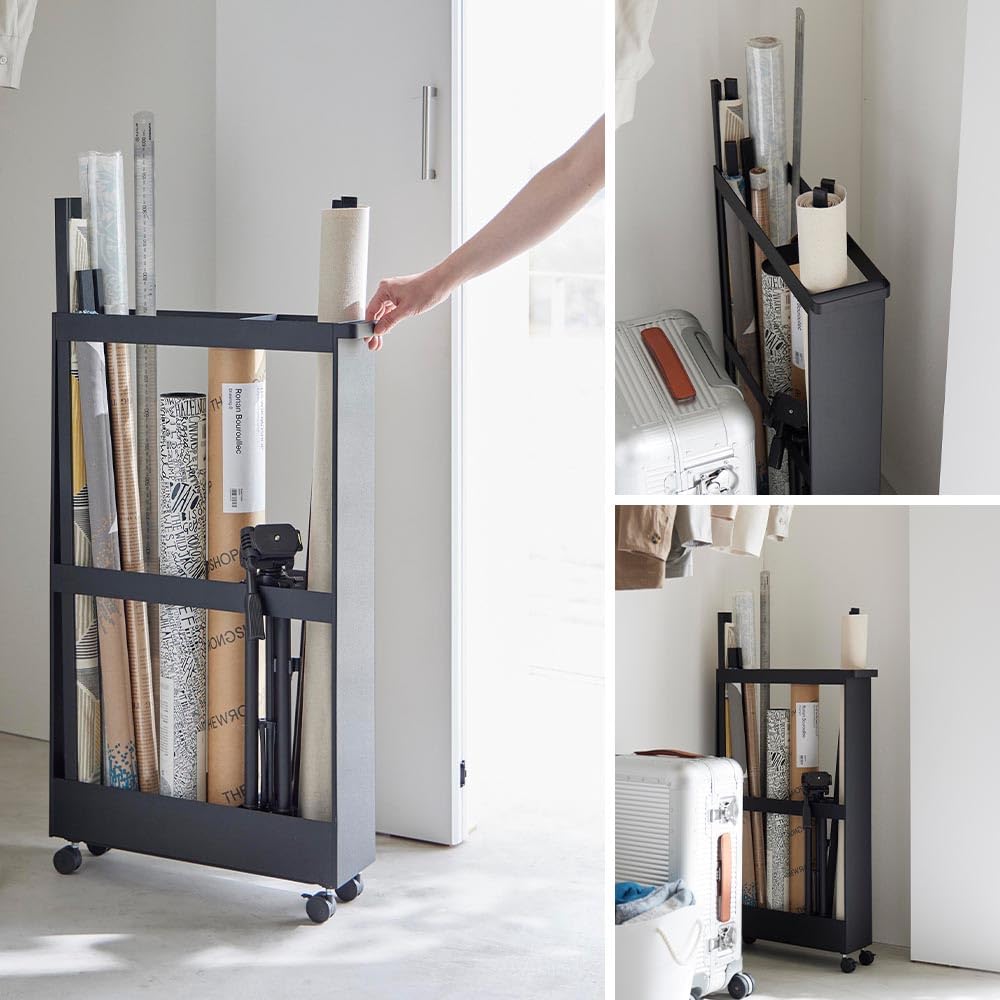 Tower Slim Wagon with Casters for Long Item Storage Wagon by Yamazaki Slim Gap Closet Entryway Wipers Storage, Black, Jitsugyo, Rack, Storage,