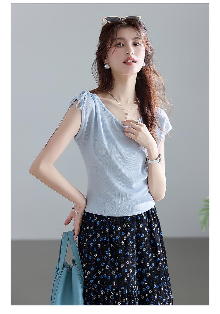 Light Oxygen Shallow Summer Lyocell Shoulder Drawstring Knitted Shirt