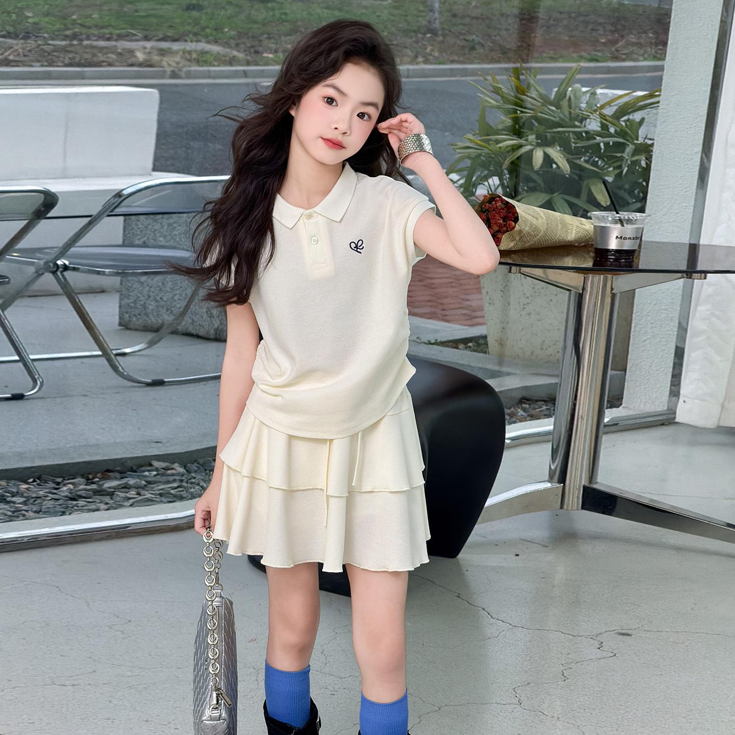 Girls Sleeveless Polo Shirt and Skirt Set - Sweet Academy Style Two-Piece Summer Outfit 130 cm