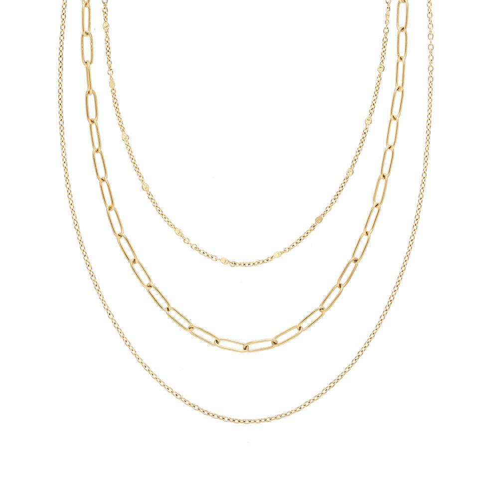 Joolim Jewelry 18K Gold Plated Triple Layered Three Layers Mixed Link Chain Necklace Stainless Steel Jewelry