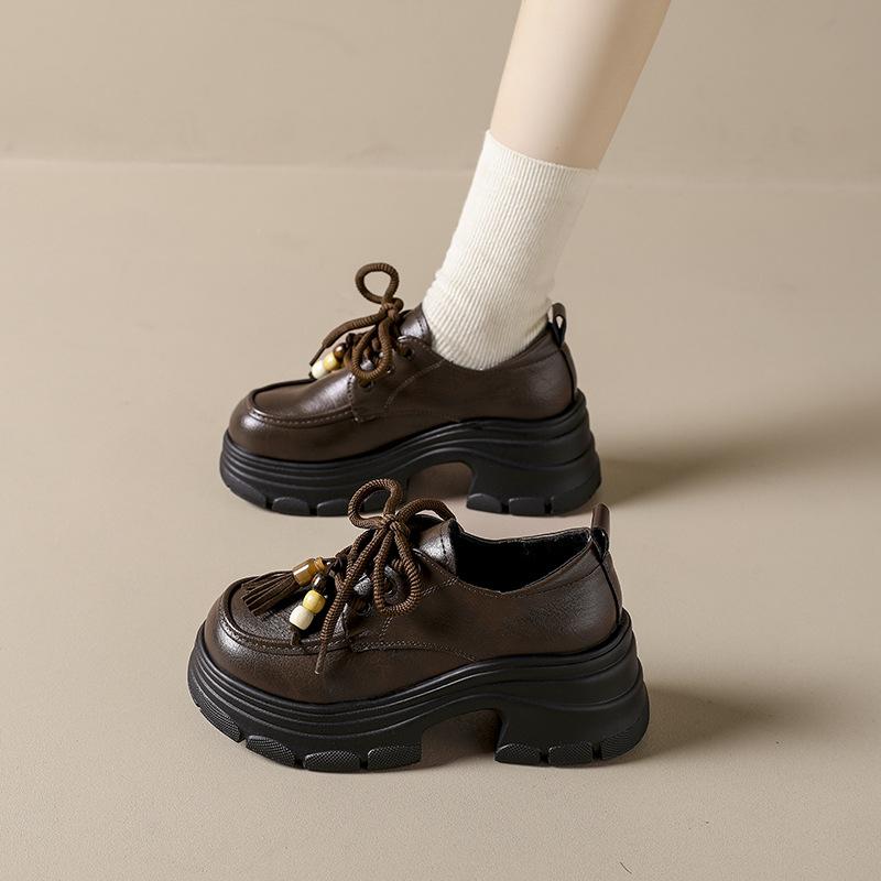 Platform British style loafers women's 2025 new versatile retro heightening women's shoes college jk with skirt small leather shoes