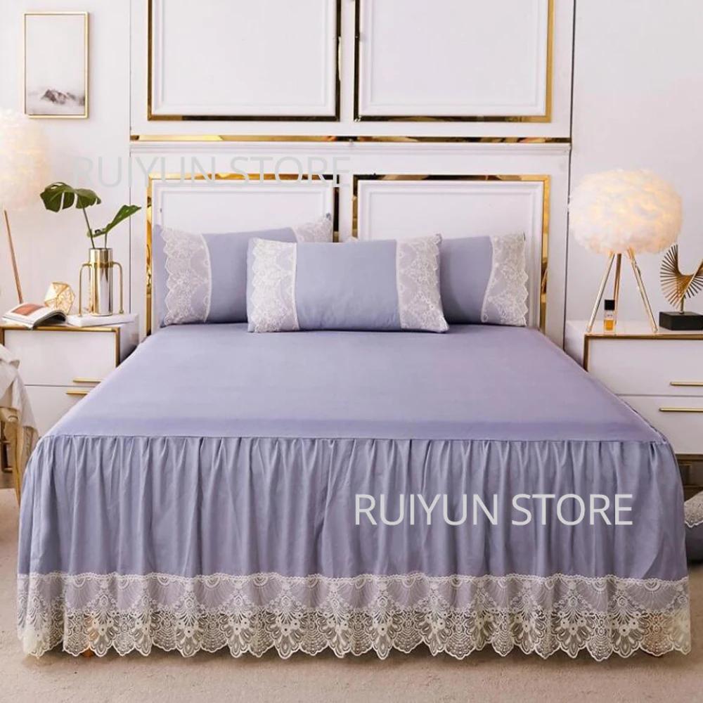 Decorative Lace Bed Skirt Non-slip Mattress Cover Protecor Bed Cover Ruffled Bed Skirt Bedspread Bedsheet Solid Color