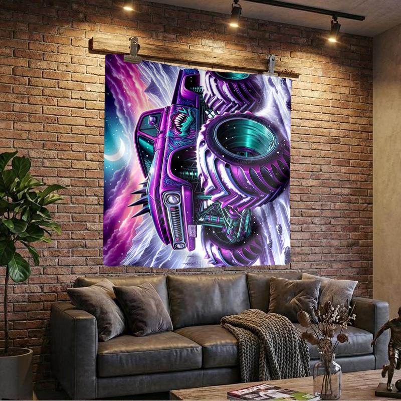 Monster Truck Adventure Printed Tapestry, Wall Hanging,Livingroom, dormitory, Large Wall Decor, Fabric Decor Fan Birthday Gifts