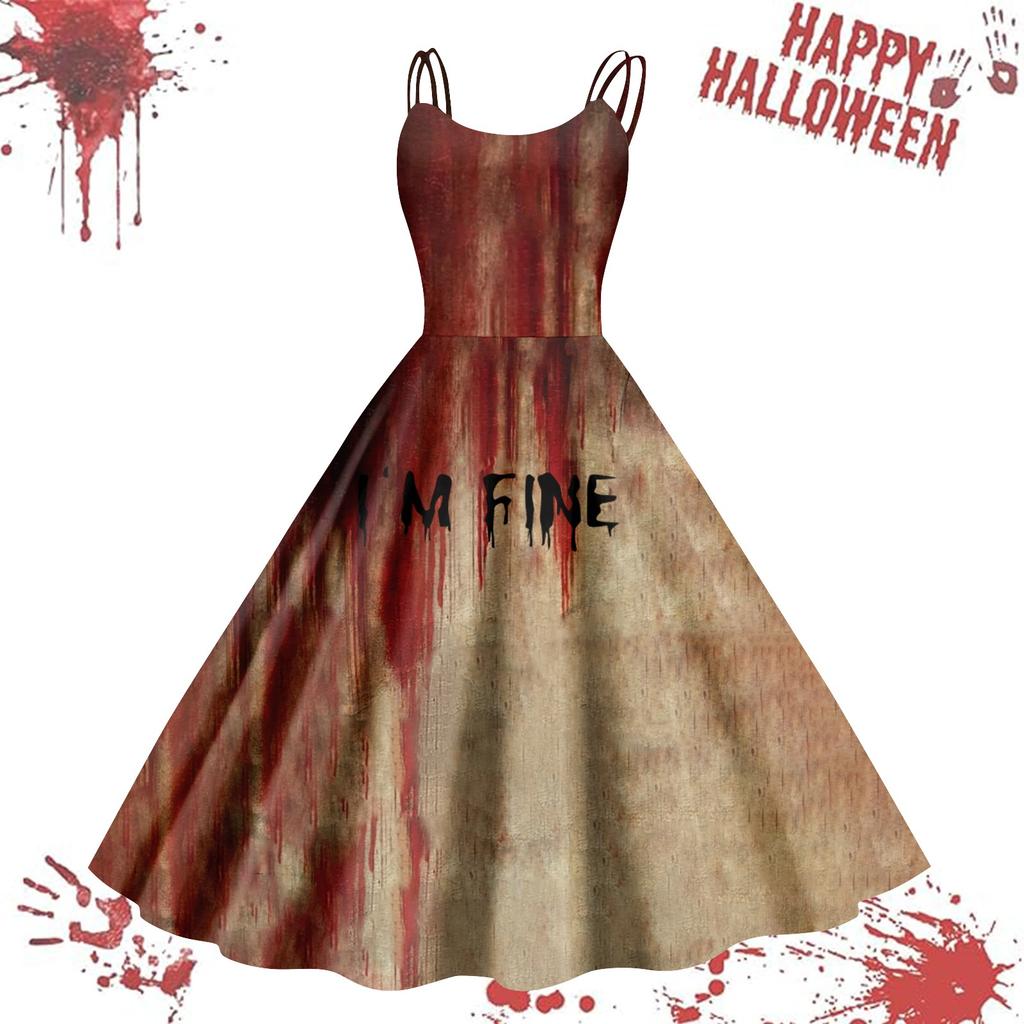 Kvinners avslappede Halloween-trykte seler vintage kjole