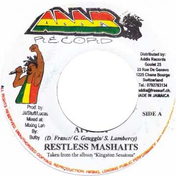 7inch Record RESTLESS MASHAITS Africa NONE Addis Records 1999 Jamaica Reggae Ska Dub Used